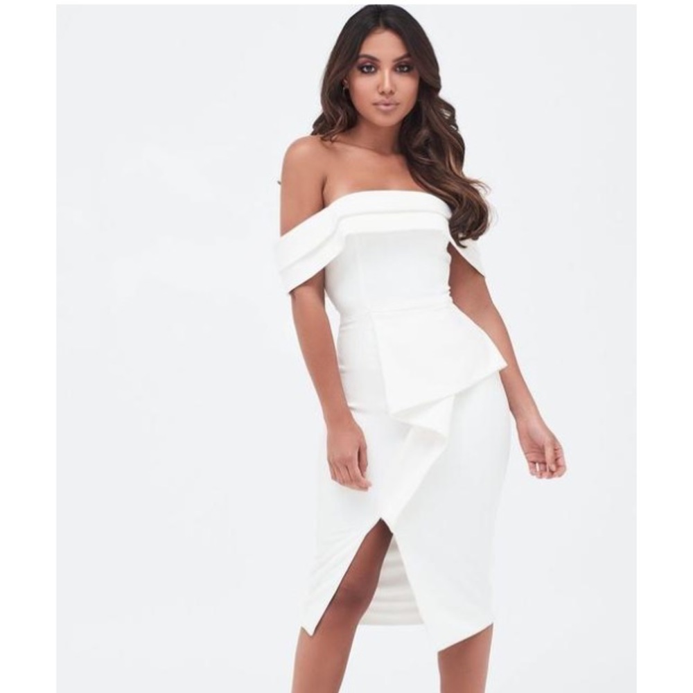 NWT Lavish Alice Double Layer Bardot Midi Dress
